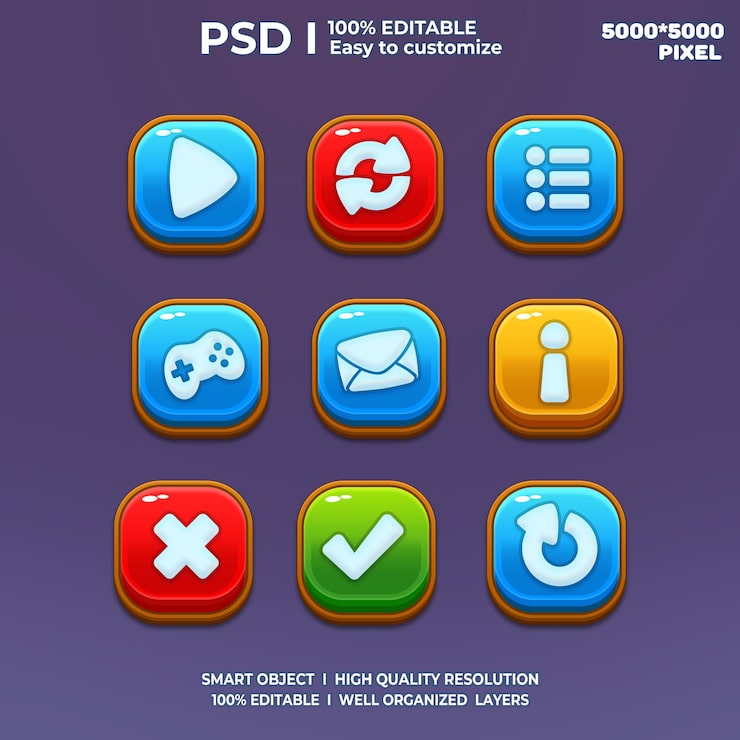 PSD game ui kit game ui elements game ui buttons game interface game icon game ui buttons 2d art
