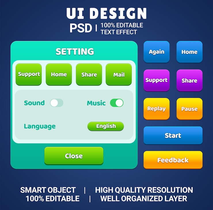 PSD game ui setting screens setting ui 2d ui 2d interface game ui elements game elements button