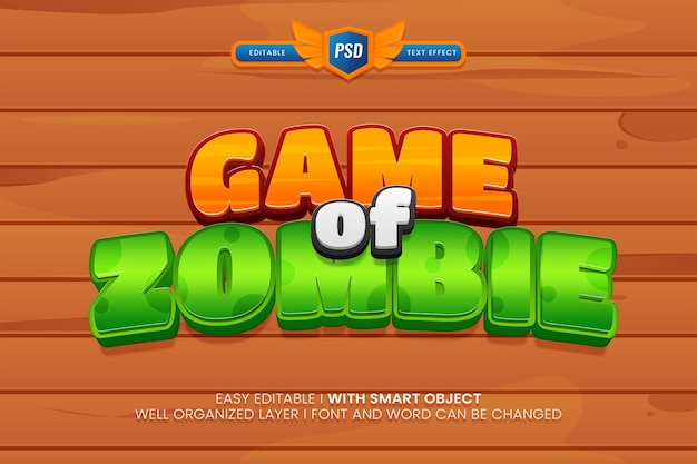 PSD game of zombie editable psd text effect cartoon style premium psd