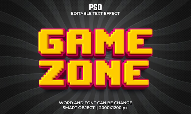 Game zone 3d bewerkbaar teksteffect premium psd met achtergrond