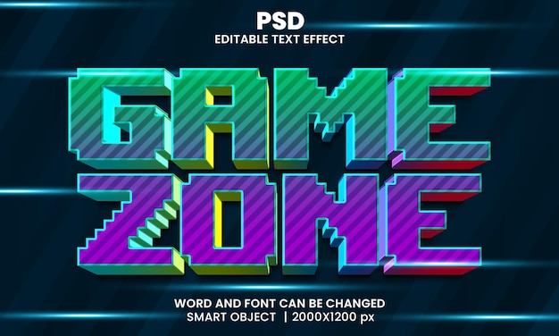 Game zone 3d bewerkbare photoshop teksteffectstijl met achtergrond