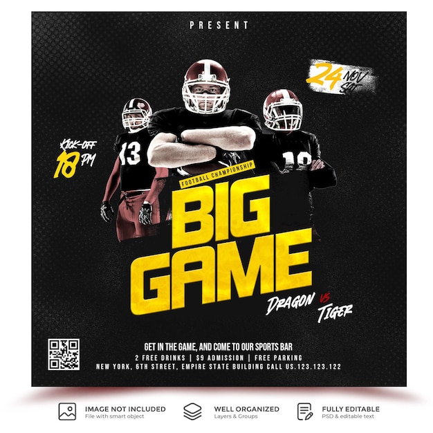 PSD gameday american football schedule club square social media template