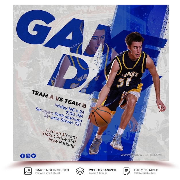 PSD gameday poster social media post template