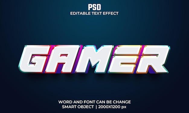 Gamer 3d bewerkbaar teksteffect Premium Psd met achtergrond