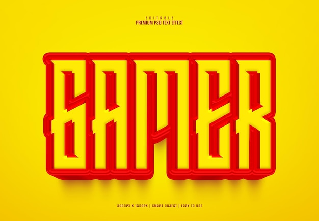 Gamer 3d editable premium psd text effect