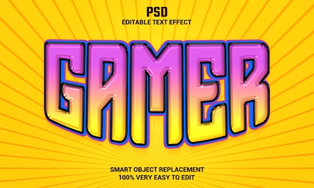 gamer 3d editable text effect with background premium psd