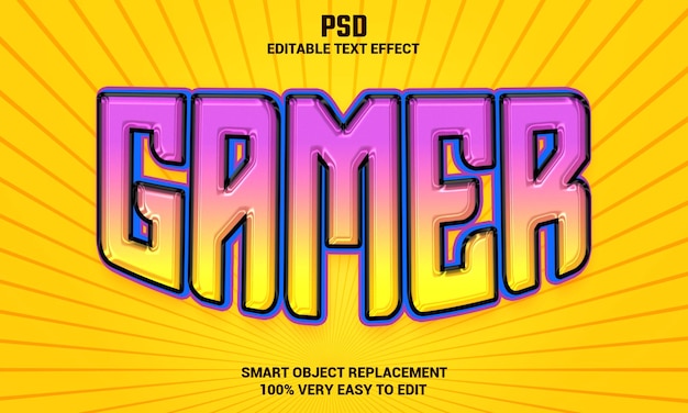 Gamer 3d editable text effect with background premium psd