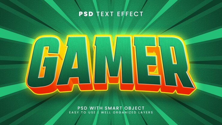 Gamer 3d редактируемый текстовый эффект с игровым и киберспортивным стилем текста