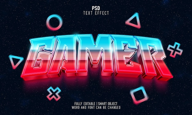 PSD gamer 3d светящийся редактируемый текстовый эффект