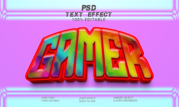 Gamer 3d text effect psd file