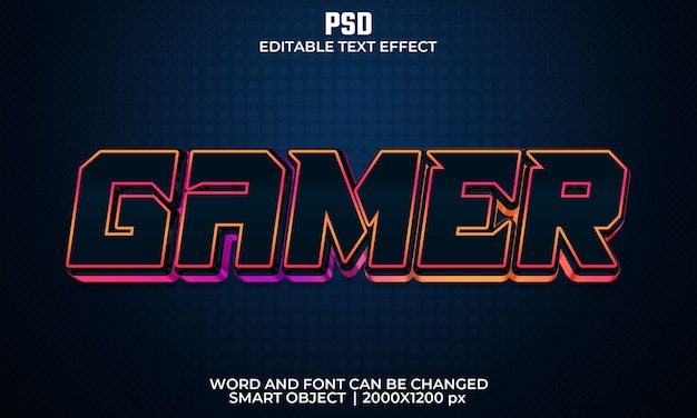 Gamer color 3d bewerkbaar teksteffect premium psd met achtergrond