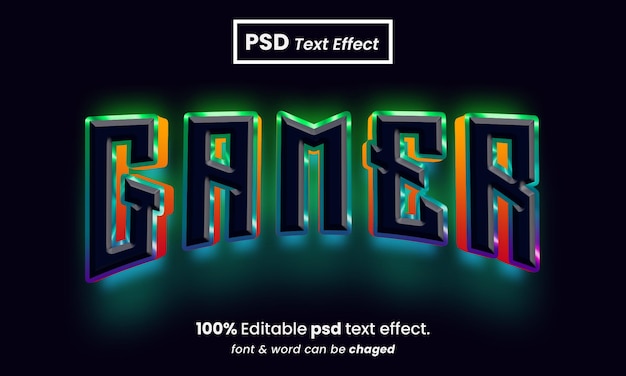 Геймер красочный премиум 3d редактируемый текстовый эффект psd