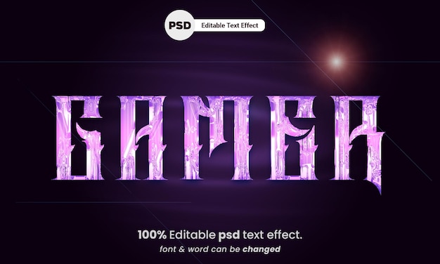 Effetto di testo psd premium modificabile in 3d in stile vetro gamer