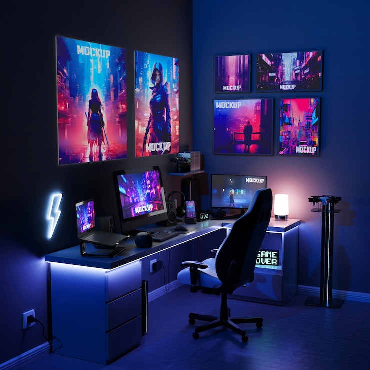 PSD gamer room mockup design