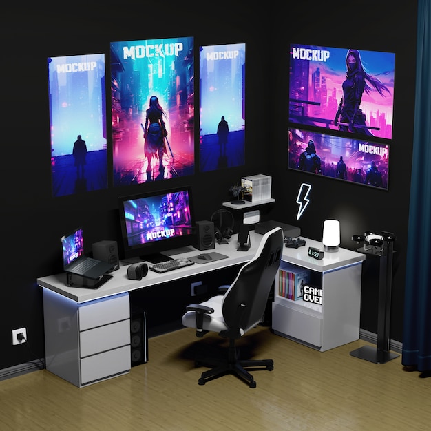 PSD gamer room mockup design