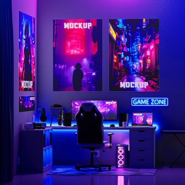 PSD gamer room mockup design