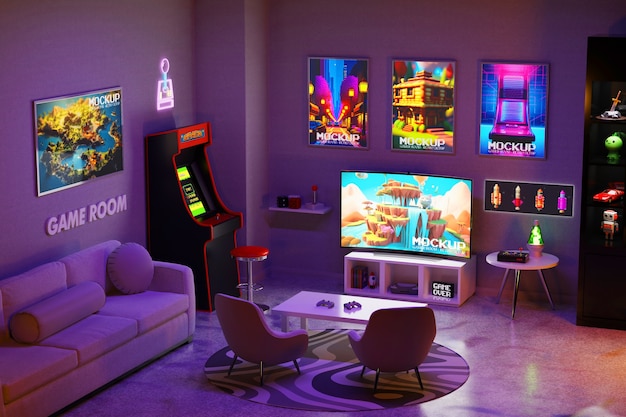 PSD gamer room mockup design