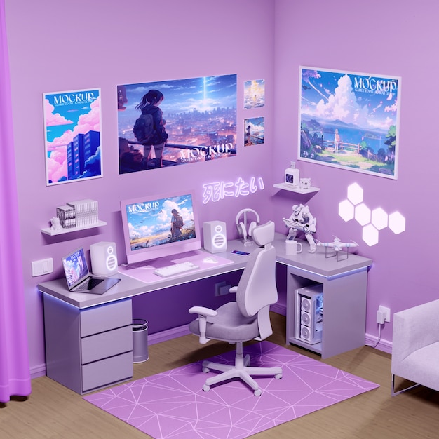 PSD gamer room mockup design