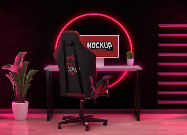 PSD gamer room setup mockup