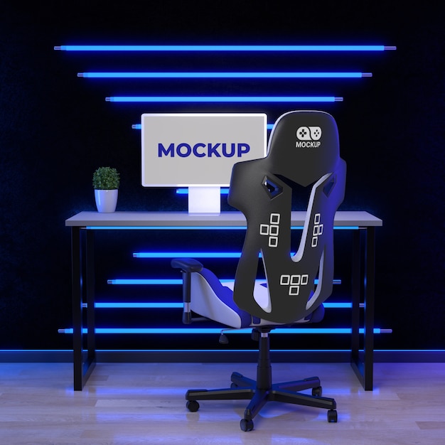 PSD gamer room setup mockup