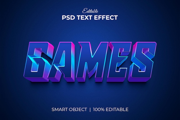 Games bewerkbare neon 3d teksteffect mockup premium psd