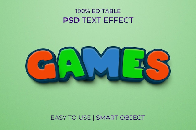 Games kids style colorful 3d text effect