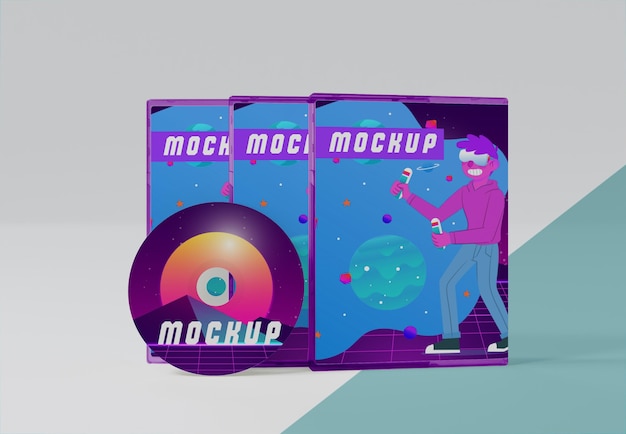 PSD imballaggio astratto di gioco e mockup di cd