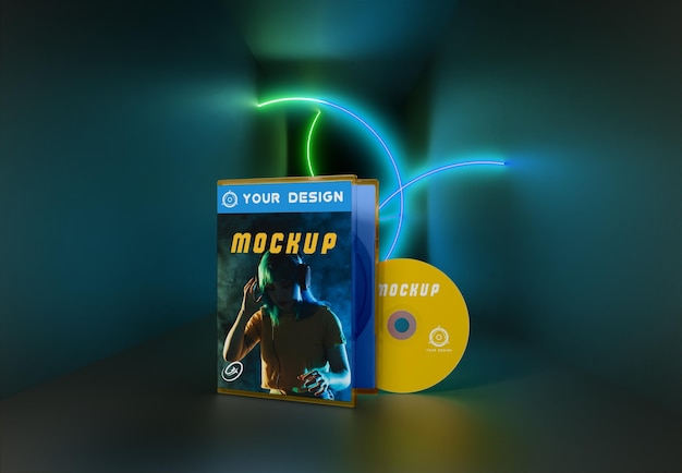 gaming abstract packaging and cd mockup