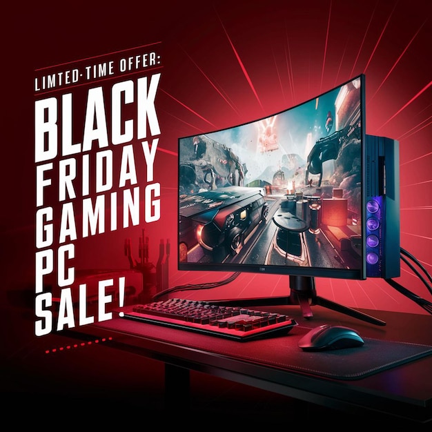 Gaming computer black friday super sale social media post design template