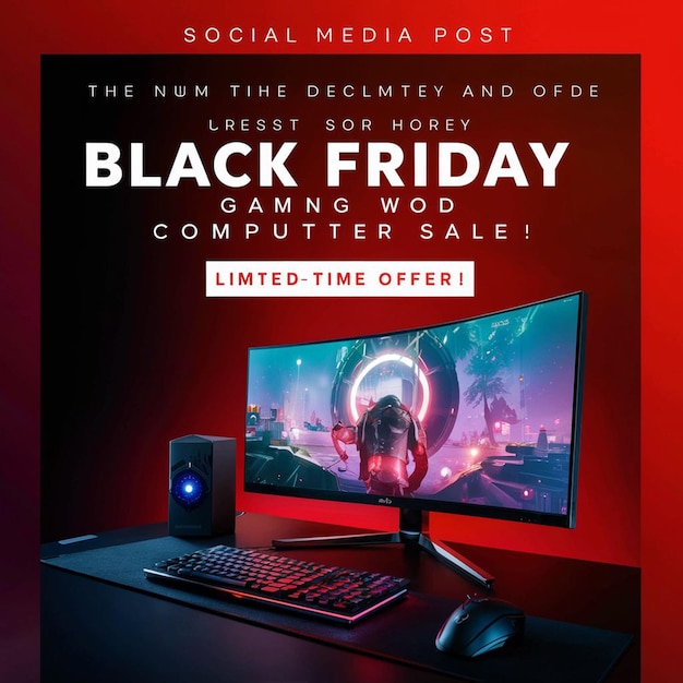 Gaming computer black friday super sale modello di progettazione di post sui social media