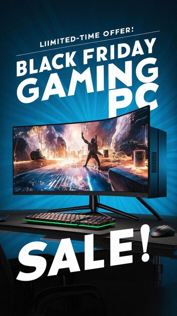 PSD gaming computer black friday super sale modello di progettazione di post sui social media