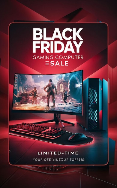 PSD gaming computer black friday super sale social media post design template