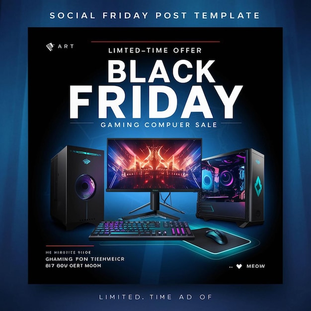 PSD gaming computer black friday super sale social media post design template