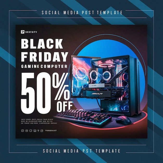 Gaming computer black friday super sale social media post design template