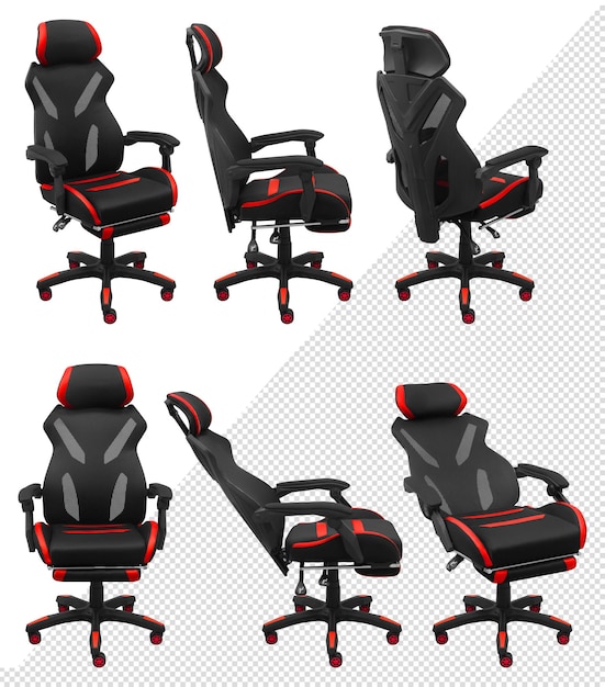 PSD gaming computer chair with adjustment. isolated from the background. view from different sides