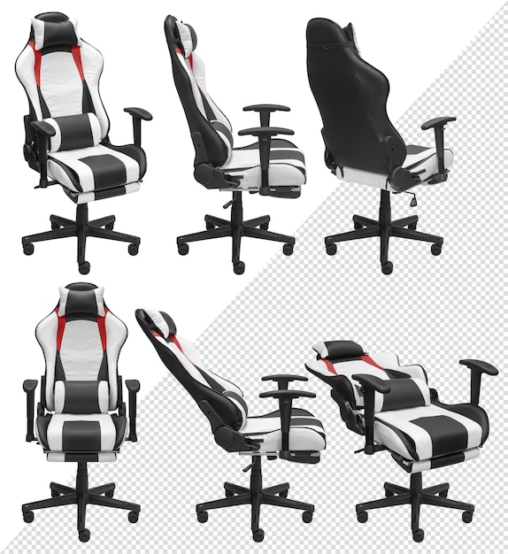 Gaming computer chair with adjustment. Isolated from the background. View from different sides