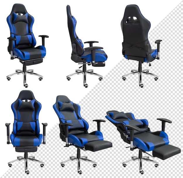 Gaming computer chair with adjustment. isolated from the background. view from different sides