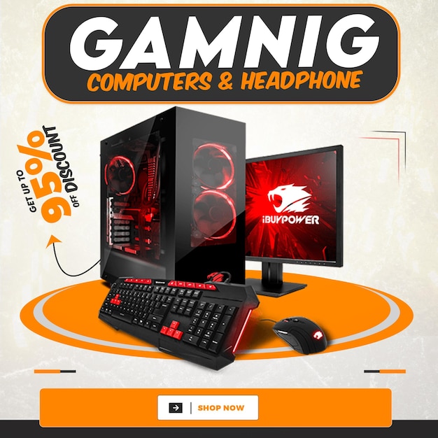 PSD gaming computer product sale poster advertising social media post