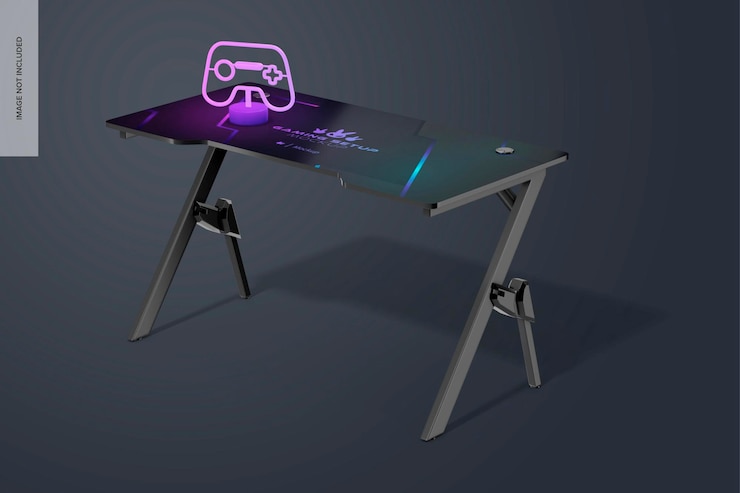 PSD gaming desk mockup high angle view