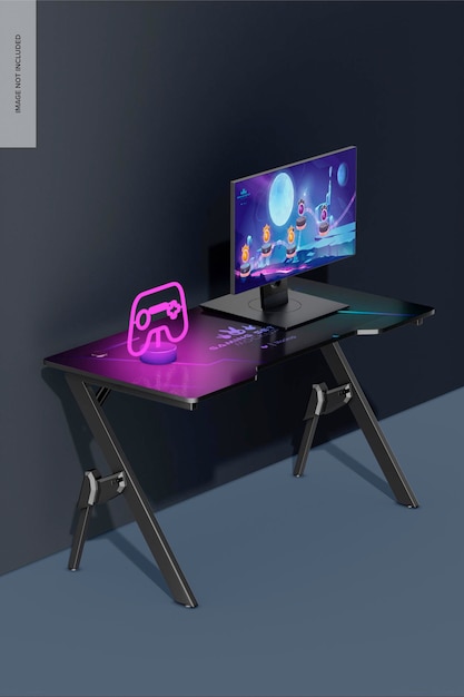 PSD gaming desk mockup perspectief