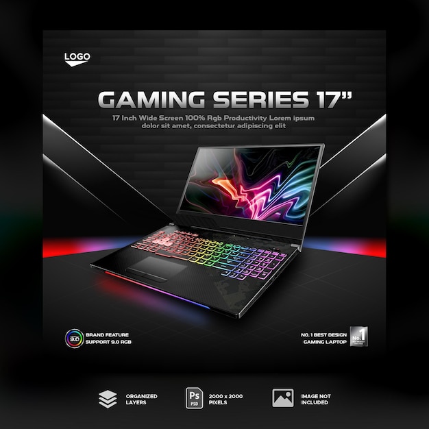 Gaming laptop product sale advertising social media post