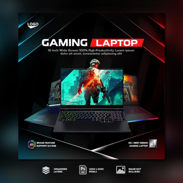 Gaming laptop product sale advertising social media post