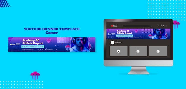 PSD modello di banner youtube al neon da gioco