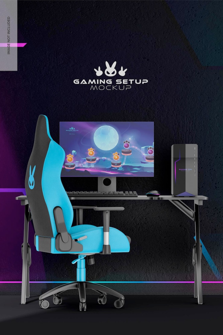 PSD gaming room scenes mockup front view