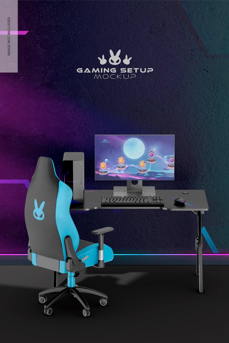 PSD gaming room scenes mockup high angle view