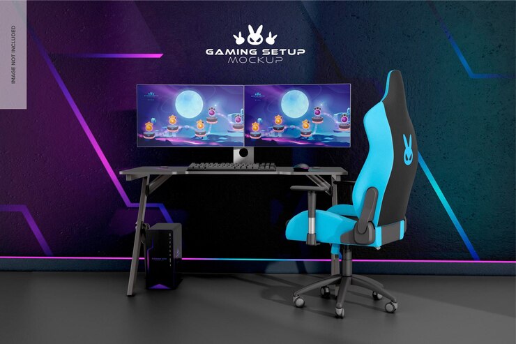 PSD gaming room scenes mockup side view