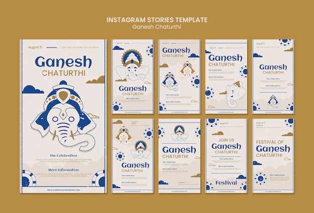 Ganesh chaturthi instagram verhalencollectie met olifant en wolken