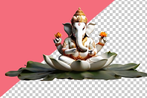 PSD Ганеш, индуистский бог мудрости и процветания, сидит на цвете лотоса в пруду.