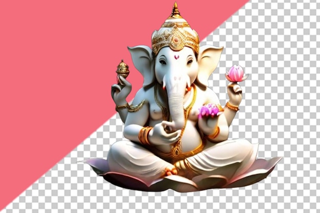 Ganesh, Hinduski Bóg Mądrości I Dobrobytu, Siedzi Na Kwiacie Lotosu W Stawie.