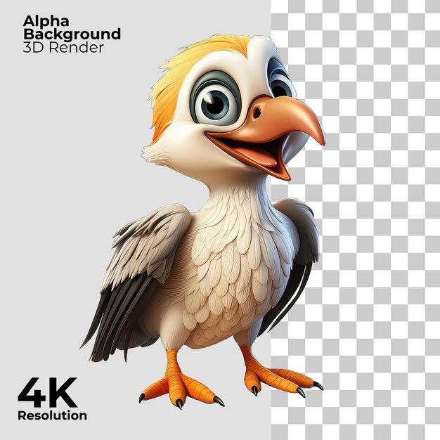 PSD gannet cartoon character on transparent background